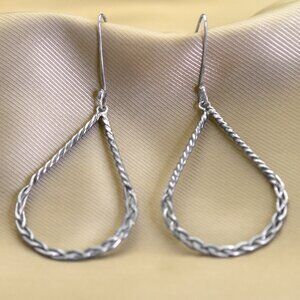 Vintage Twisted Silver Teardrop Dangle Earrings, Stamp 925 Lightweight Earrings